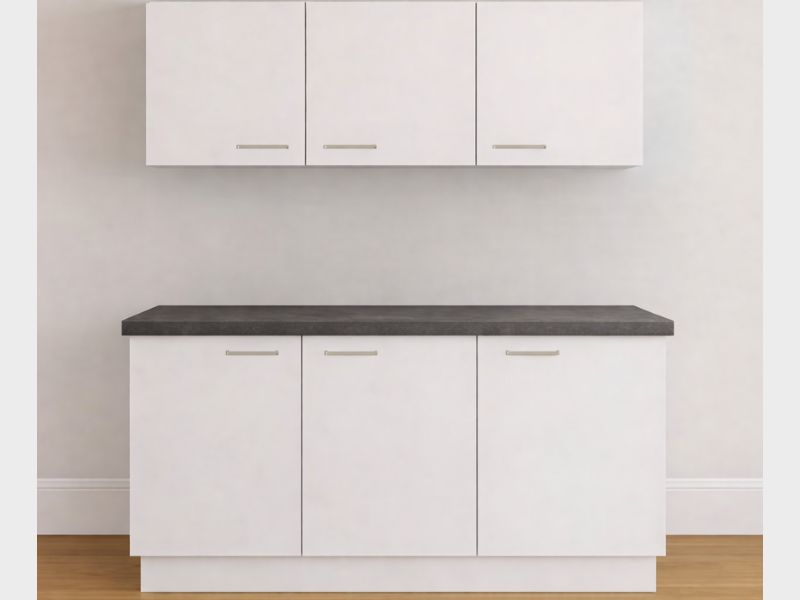 Basic Keukenblok (1) Wit keukenblok met bovenkasten en donker werkblad