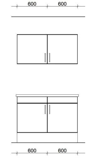 Tekening keukenblok 120 cm