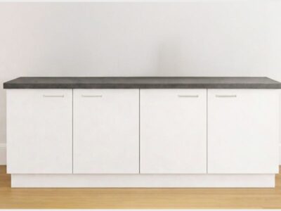 Modern wit keukenblok 240 cm met beton grafietgrijs werkblad