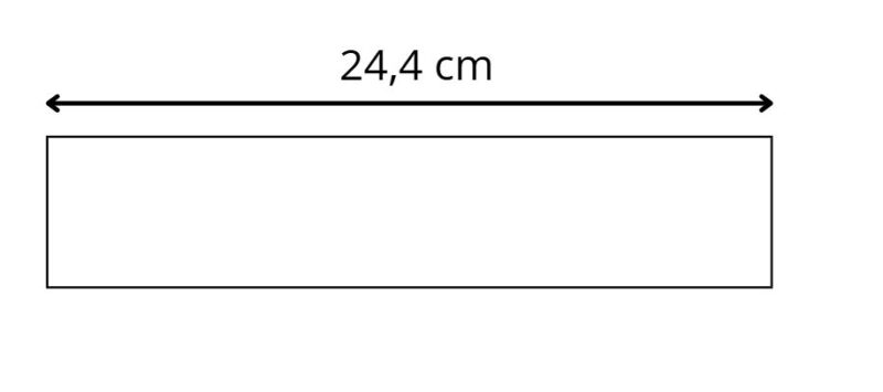 "Diagram van een rechthoek met een horizontale lengte van 24,4 cm, aangeduid met een dubbele pijl boven de vorm