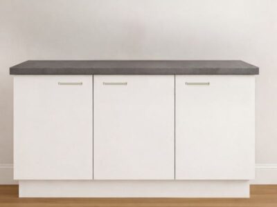 Modern wit keukenblok met beton grafietgrijs werkblad