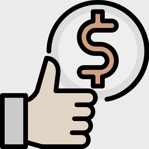 Duim met een geld teken, dat staat voor scherpe prijzen.