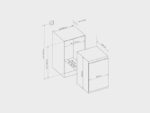 Installatietekening met inbouwmaten van Everglades koelkast EVBI6003 – toont minimale nisafmetingen en aansluitvoorwaarden voor correcte montage in keukenkast