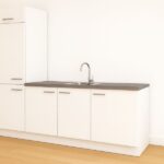 240 cm keuken in het wit met hoge kast, spoelbak en kraan.