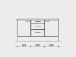 Tekening keukenblok 180 cm met drie lades
