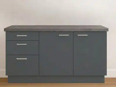 Grafiet keukenblok met 3 lades, inclusief grafietgrijs blad en plint.