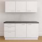 Wit keukenblok met 3 lades, 3 hangkasten inclusief grafietgrijs blad en plint.