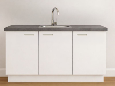 Wit basic keukenblok 180 cm met spoelbak en kraan