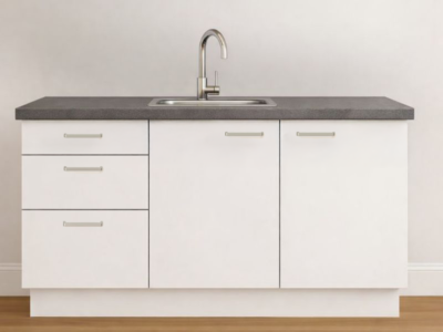 Wit basic keukenblok 180 cm met lades en spoelbak en kraan