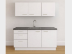 Wit keukenblok met 3 lades, 3 hangkasten inclusief grafietgrijs blad, spoelbak & kraan en plint.