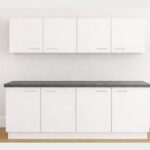 Modern wit keukenblok met hangkasten en antraciet werkblad