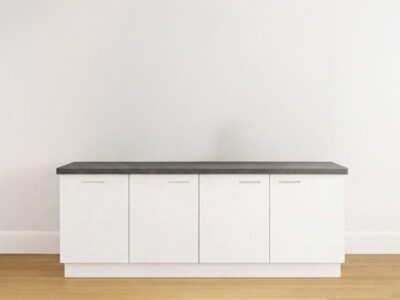 Modern wit keukenblok met binnenlade en antraciet werkblad