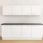 Modern wit keukenblok met binnenlade en antraciet werkblad, met binnenlade, hangkasten