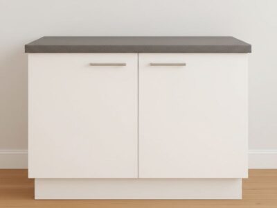 Wit keukenblok 120 cm met grafiet grijs blad.