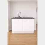 Wit keukenblok 120 cm met grafiet grijs blad en spoelbak & kraan