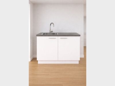 Wit keukenblok 120 cm met grafiet grijs blad en spoelbak & kraan