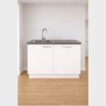 Wit keukenblok 120 cm met grafiet grijs blad, vaatwasser en spoelbak en kraan